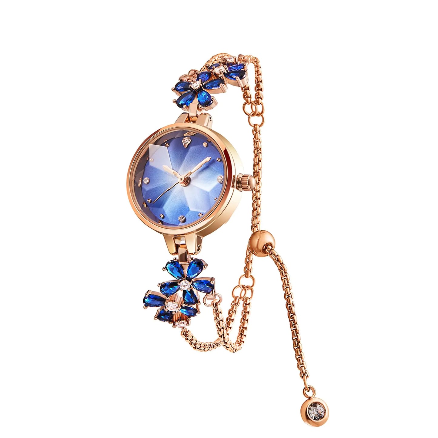 TIME100 Blue Watch for Women Ladies Fashion Dress Bracelet Quartz Wrist Watch Round Dial Brass Strap with Diamonds Waterproof Women Watch (Blue)…