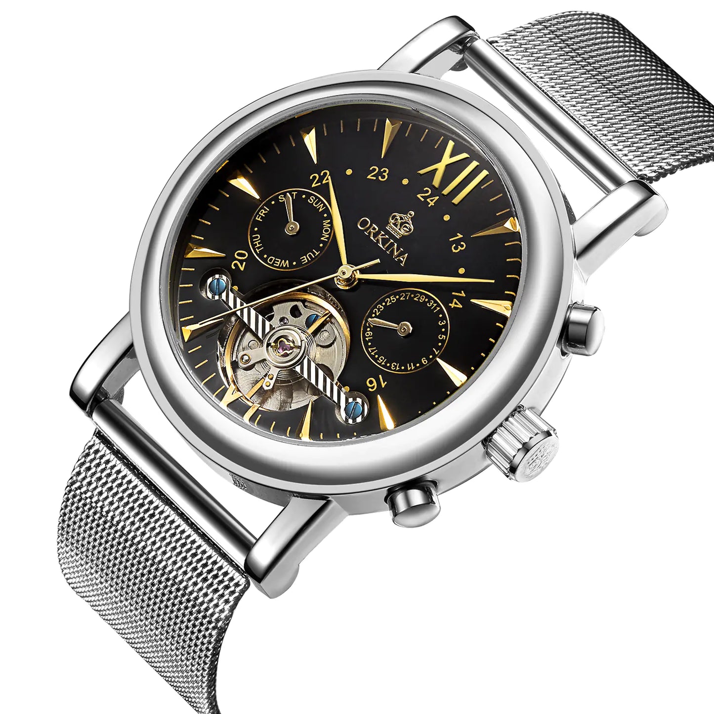 Vintage Hollow Mechanical Calendar Flywheel Men's Watch