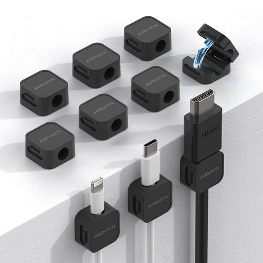 AORUICN 10 Pack Cord Organizer Magnetic Cable Management Clips Compact Desk Cable Holder Clips Nightstand Phone Charging Cord Holder Adhesive Wire Organizer for HomeOfficeCarKitchen