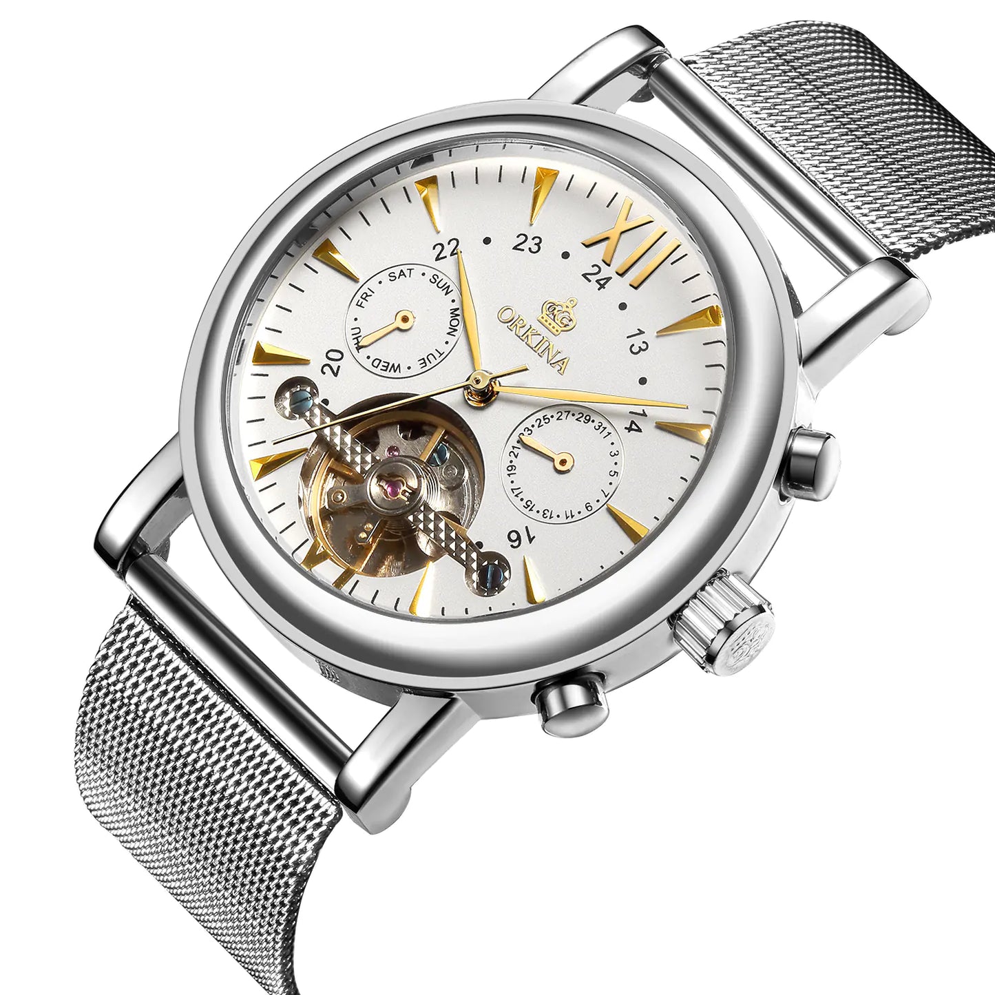 Vintage Hollow Mechanical Calendar Flywheel Men's Watch