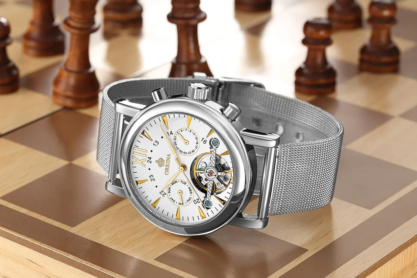 Vintage Hollow Mechanical Calendar Flywheel Men's Watch